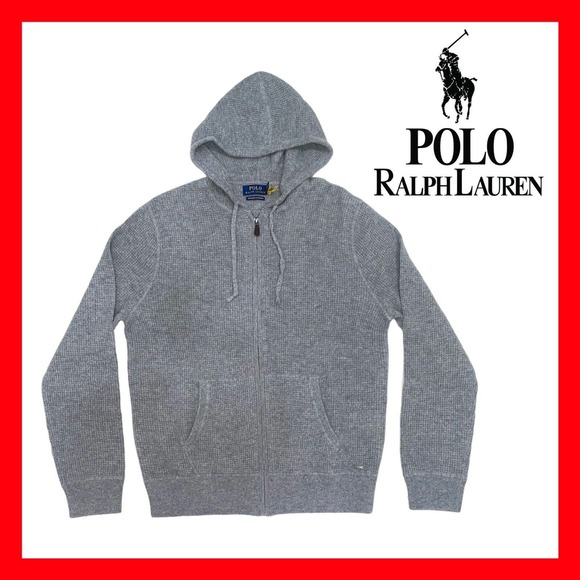 Polo Ralph Lauren 100% Cashmere Full Zip Hoodie Knit Sweater Grey Men's Size XL